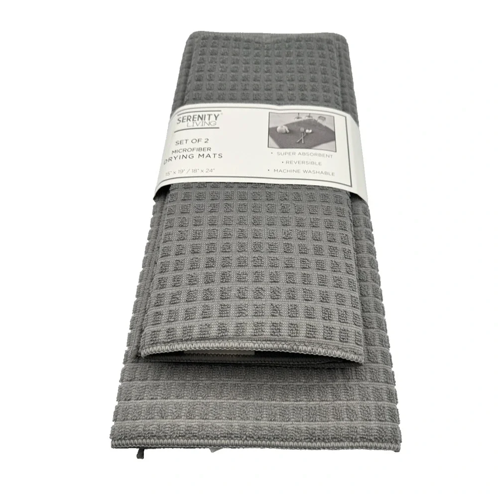 Serenity Living 2-Pack Microfiber Dish Drying Mats 15x19 & 18x24-Gray